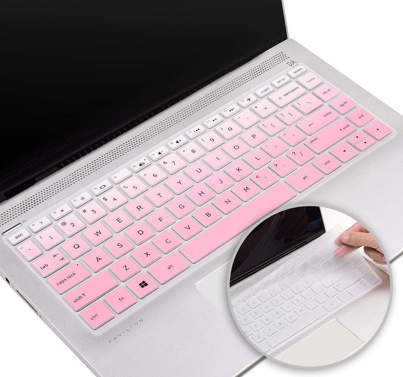 iKammo Keyboard Cover for HP Laptop 14"& HP Pavilion x360 14 14-dk 14-fq 14-dq/dk/cf Series 14-dq1040 14m-ba011dx ba013dx 14-dh2097nr 14-bw006nr 14-bf040wm 14-fq0033dx 14-fq0013dx(Pink+Clear) - Image 1